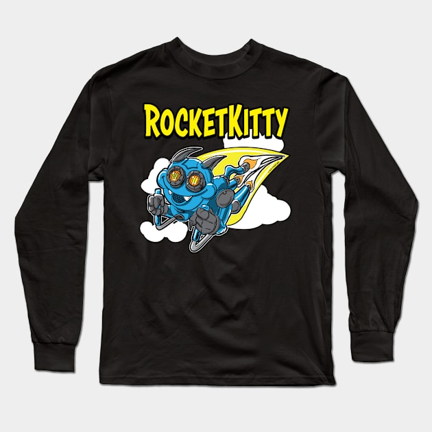 Rocket Kitty rocketing throught the sky Long Sleeve T-Shirt by eShirtLabs